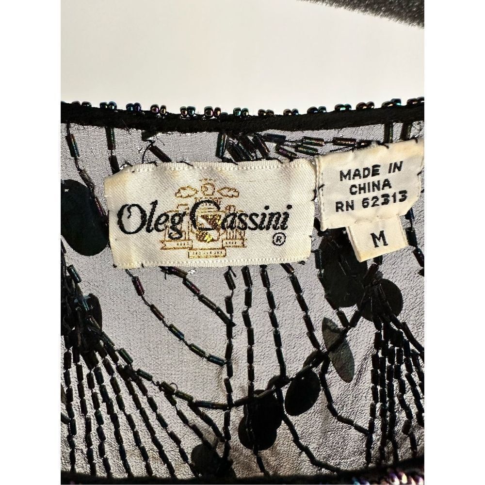 100% Silk Oleg Cassini Black Paillette Sequins Top Blouse Vintage Medium - Picture 4 of 7